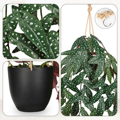 Large Fake Hanging Plants in Pot with Hook, 37" Artificial Hanging Begonia Vines Plants, Fake Potted Tropical Plants for Room Wall Living Room Bathroom Kitchen, Big Faux Ivy Houseplants for Shelf