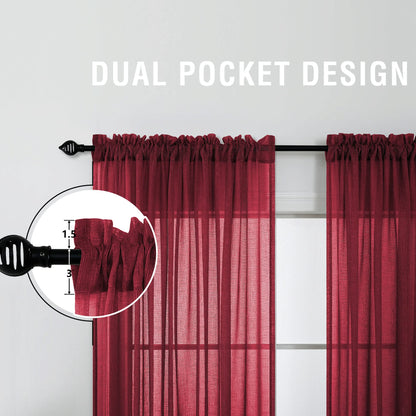 KOUFALL Burgundy Curtains for Bedroom 63 Inch Length 2 Panel Set Linen Textured Sheer Drapes for Living Room 52x63 Inches Long