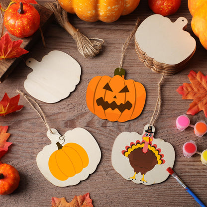 60 Pcs Wooden Pumpkin Cutouts Unfinished Pumpkin Wood Slices Blank Fall Wood Cutouts with Hole Wood Thanksgiving Hanging Ornament with Rope for DIY Crafts Halloween Autumn Harvest Decor,3.86x3.94