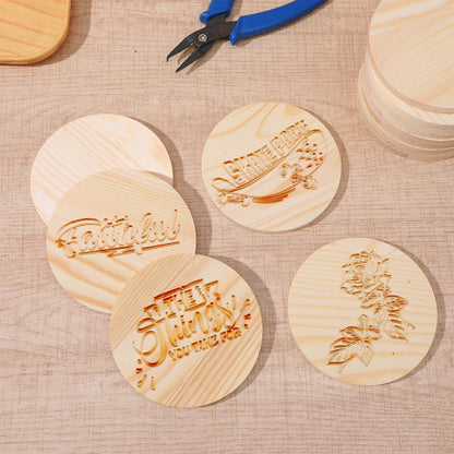 HJZHII 100 Pcs Unfinished Wood Coasters, 4 Inch Blank Wooden Coaster with Non Slip Foam Pad for DIY Stained Drawing Painting Wood Crafts Engraving Home Decoration Supplies(Round, Square)