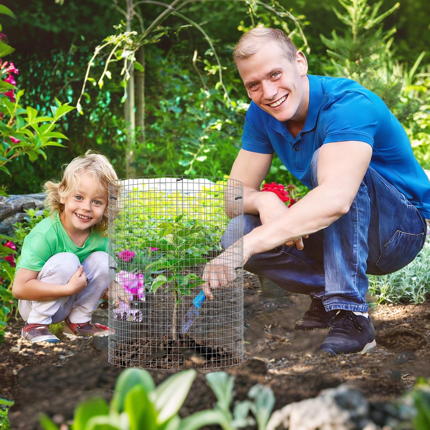 30Pcs Garden Plant Protector Cage 12''x12'', 10 Set Metal Wire Protectors for Plants, Protection Cages with Stakes Nylon Ties, Animals Barrier to Keep Chicken Rabbit Away from Plants Flower Vegetables