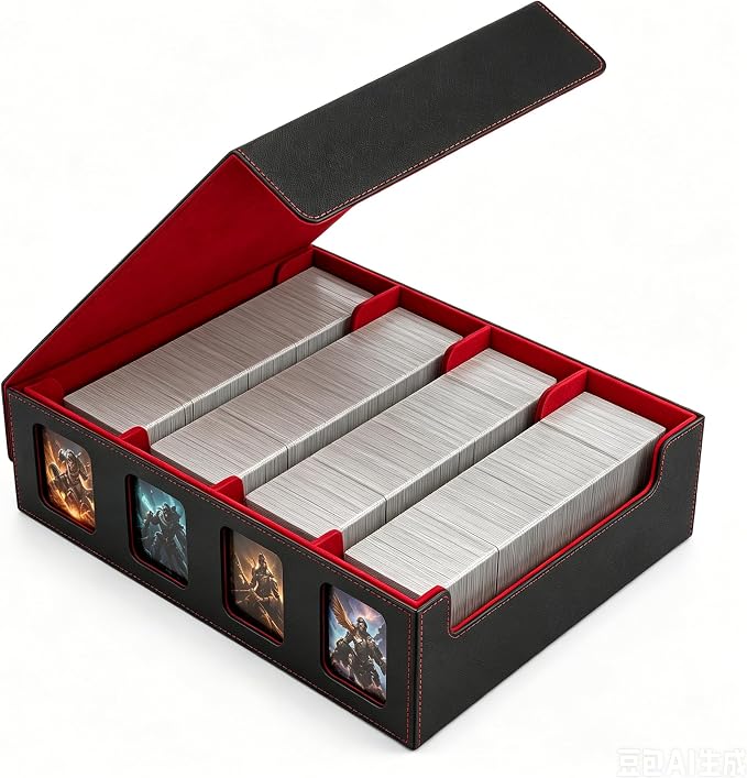 3200+ High-Capacity Card Display Storage Box, 4-Row Design (Ideal for Collectors & Beginners), Heavy-Duty Archival Case for MTG/TCG/Sports Cards （Black Red）
