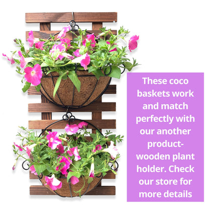 Shoplala Wall Hanging Planter for Outdoor (2 Pack, 10 Inch) Black Metal Hanging Flower Basket for Plants, Wall Planters with Coco Liner Indoor Wall Mounted Plant Holder Outside Balcony Fence Rail Deck