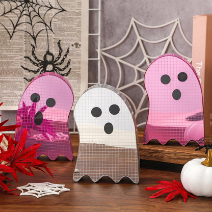 FYSUIMU 3Pcs Halloween Disco Ghost Decor 6 Inch Pink Silver Ghost Disco Ball Table Centerpieces Mosaic Horror Tiered Tray Decoration for Home Party Favors Supplies