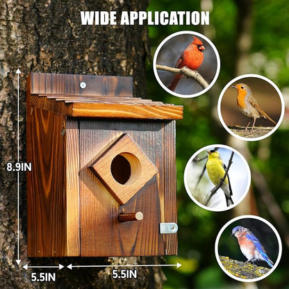 Waterproof Wooden Blue Bird House, Weather Treated Bluebird Box Houses for Outdoors, Nesting Box for Wrens, Swallows, Finches, Chickadee (Wood)