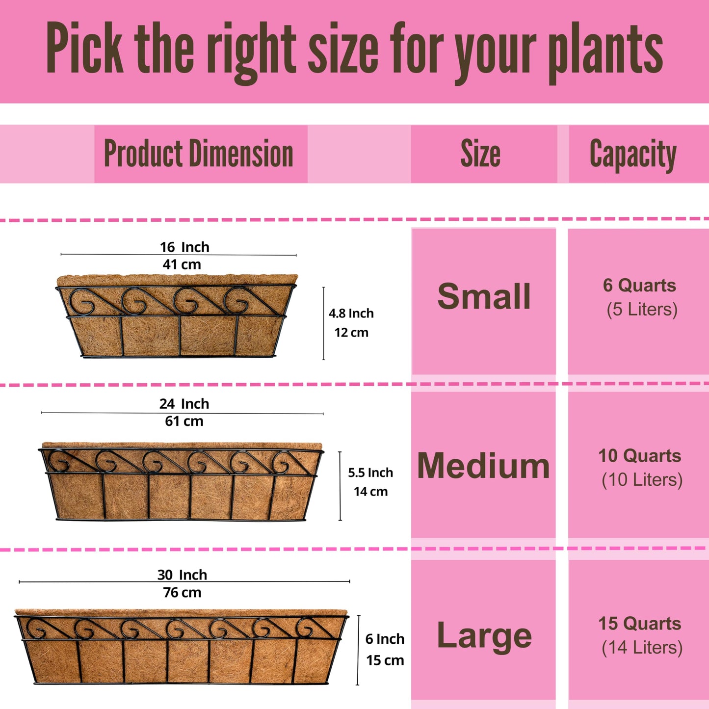 LaLaGreen Wall Planters for Outdoor Plants (2 Pack, 16 Inch) Window Flower Boxes Basket Attach to House, Deck Railing Strawberry Planters with Coco Liners BalconyTroughs Fence Patio Porch Over Rail