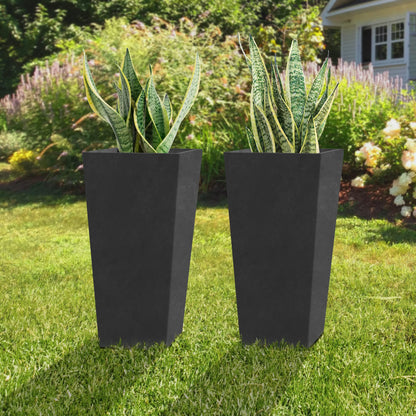 Kante 24.4" H Concrete Tall Tapered Planter Set of 2, Large Outdoor Indoor Garden Plant Pot with Drainage Hole and Rubber Plug Home and Patio, Burnished Black Finish