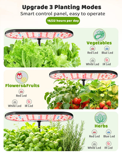 Growell Hydroponics Growing System Kit, 16 Pods, Vertical 8L Indoor Gardening System for Herb Vegetable Fruit, Hydro Garden with LED Grow Light, Smart Water Circulation, 3 Light Modes & 2 Timer, Black