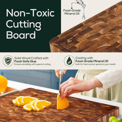 EZ FURNITURE Large (L) Acacia End Grain Cutting Board, Reversible, Knife-Friendly Charcuterie Butcher Block with Juice Groove & Handles, Non-Toxic, Gift Box Included (20" x 15" x 1.5")