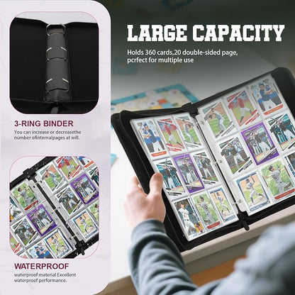 Trading Card Binder with Sleeves 9 Pocket Premium 720 Double Sided Pocket PU Card Collection Binder, Collectible Albums Card Folder for MTG, TCG, Sports Cards（9-Black Baseball）