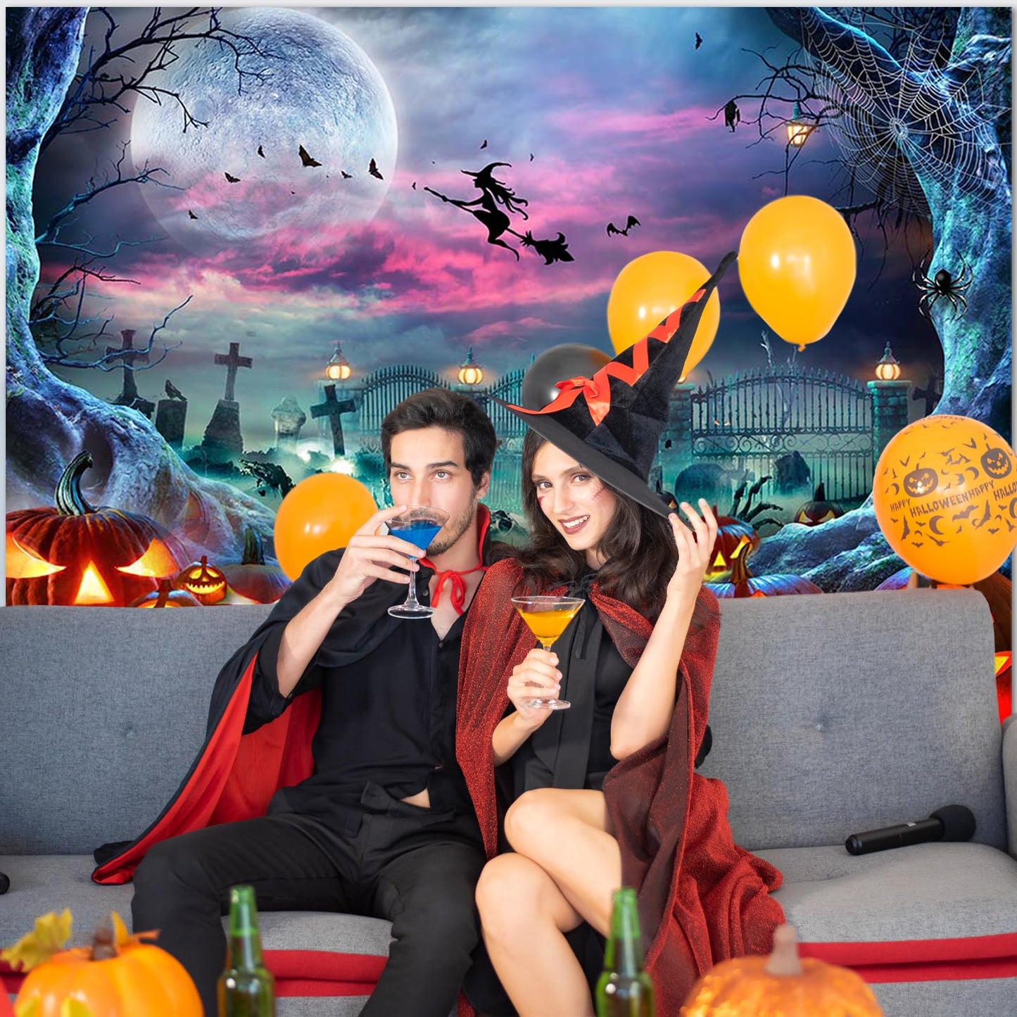 Avezano Halloween Photography Backdrop Horror Moon Night Scary Pumpkin Ghost Witch Background Spooky Skull Iron Gate Jack O'Lantern Halloween Backdrops Photo Studio Props