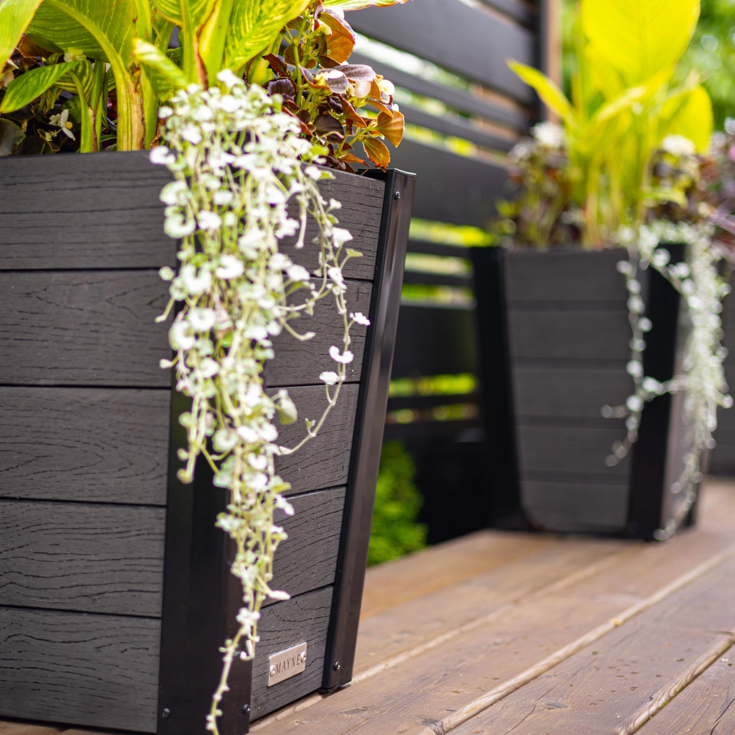 Mayne Vista 18in Outdoor Planter 2-Pack- Modern Tall Tapered Design with Drainage Hole for All Season Use - Ideal Front Porch Decor & Patio Planter - Easy Assembly