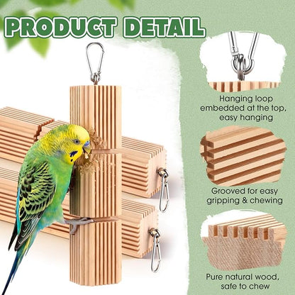CroBlissful 3 Pcs Parrot Chew Toys Large Hanging Bird Toys for Parrot 9 Inch Natural Wooden Bird Foraging Toy Beak Grinding Blocks for Parakeet, Cockatiel, Conure, Lovebird, Macaws, African Grey