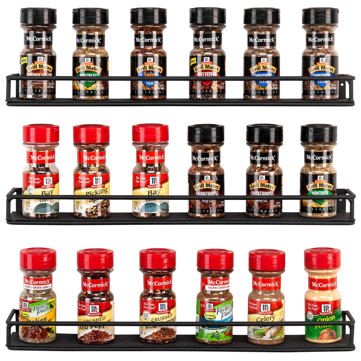 MyGift 16 Inch Wall Mounted Black Metal Nail Polish and Essential Oil Display Shelves, Kitchen Hanging Racks for Seasoning Shakers or Spice Jars, Set of 5