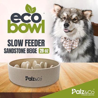 Palz&Co EcoBowl Slow Feeder for Dogs & Cats, 28 oz Beige - Natural Bamboo Puzzle Pet Bowl with Non-Slip Base for Slower Eating & Better Digestion, Dishwasher Safe