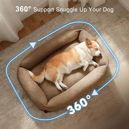 FURTIME Washable Dog Bed Medium Large Size Dogs, Rectangle Comfy Fluffy Pet Bed, Removable Zipper Cover Machine Wash, Soft Orthopedic Bed Durable Pet Cuddler with Anti-Slip Bottom,30"x24"x8",Brown