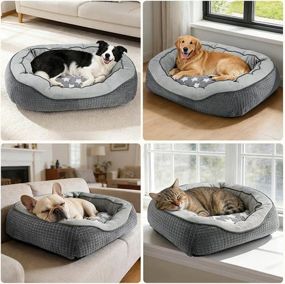 Dog Beds for Small Medium Large Dogs & Cats. Washable Pet Bed, Orthopedic Dog Sofa Bed, Soft Calming Sleeping Warming Puppy Bed (Star-Grey, Medium-(25’’x 21’’x 8’’))