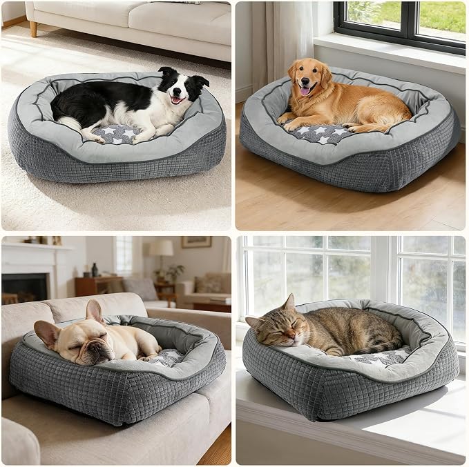 Dog Beds for Small Medium Dogs & Cats. Washable Pet Bed, Orthopedic Dog Sofa Bed, Soft Calming Sleeping Warming Puppy Bed (Star-Grey, Small-(20’’x 19’’x 6’’))