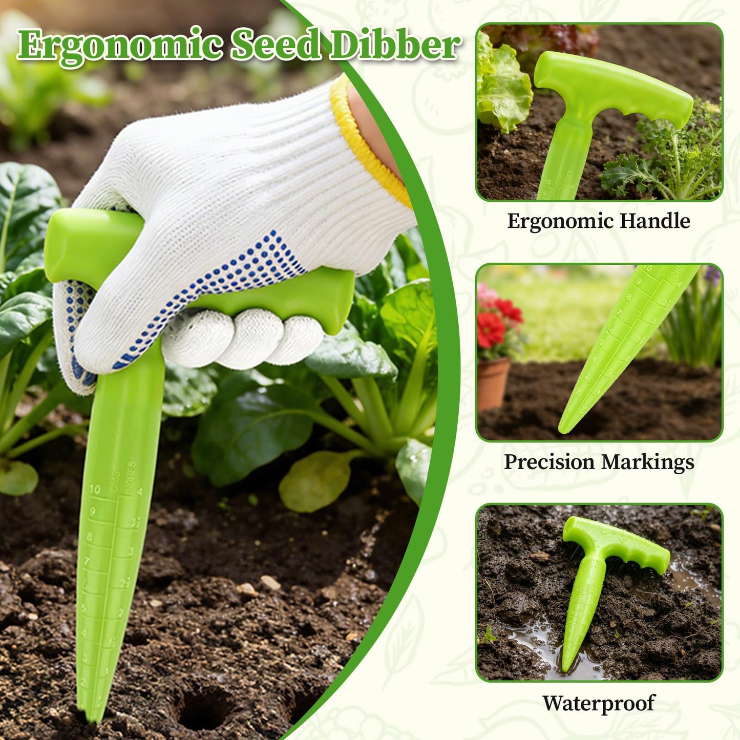 DRAINJH Mini Seed Spreader, 19 Pcs Seed Planter Tool Dispenser for Small Seeds, Hand Seeder Spreader with Plant Labels, Ergonomic Plastic Dibber Garden Tool and Gloves for Lawns