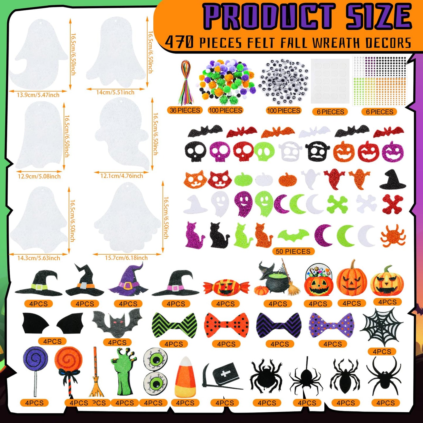 Moucuny 36 Sets Halloween Felt DIY Ghost Themed Craft Kit Ghost Hanging Ornament Halloween Party Favor Decoration for Indoors Outdoors Activities Supplies