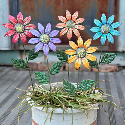 HUTHDAK Metal Flowers for Outside,5 Pack 16.15" Decorative Garden Stakes with Swaying Flowers Head Yard Art,Spring Garden Decor for Lawn, Pathway & Yard