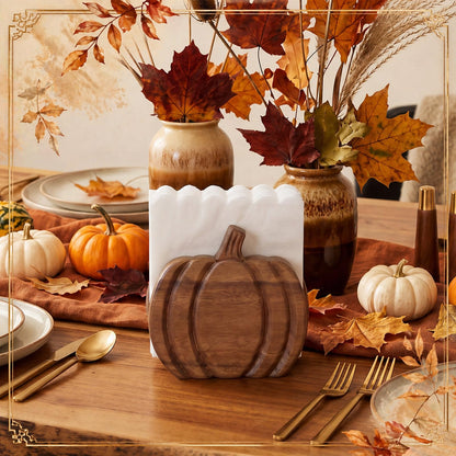 Havawish Wooden Pumpkin Napkin Holder for Table Fall Kitchen Pumpkin Decor Acacia Wood Neutral Tissue Holder Rustic Thanksgiving Centerpieces for Autumn Fall Banquet Thanksgiving Halloween Decoration