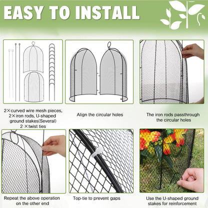 Novabright 6 Pack Garden Cloches for Plants 12" x 16" with Stakes & Zip Ties, Plant Covers from Animals Large Metal Mesh Chicken Wire Cloche Plant Protector Cage for Vegetable Garden Outdoor (Black)
