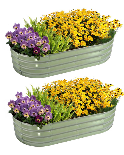 Bloyapix Galvanized Raised Garden Bed Outdoor, 1 Pcs 6x3x1ft Oval Metal Planter Box for Planting Plants Vegetables, Silver (Green-4x2x1ft-2Pcs)