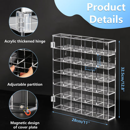 REZBLEATH 30 Grid Acrylic Clear Display Case Adjustable Crystal Display Shelf Rock Collection Box for Storage Crystals Stones and More, Wall Mounted Transparent Rock Display Box with Magnetic Lid