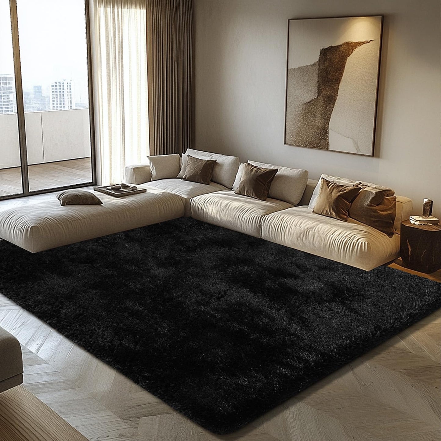 8x10 Fluffy Area Rugs for Living Room,Shag Area Rug for Bedroom,Black Soft Fuzzy Rug Non-Shedding Indoor Plush Carpet for Bedroom Home Decor