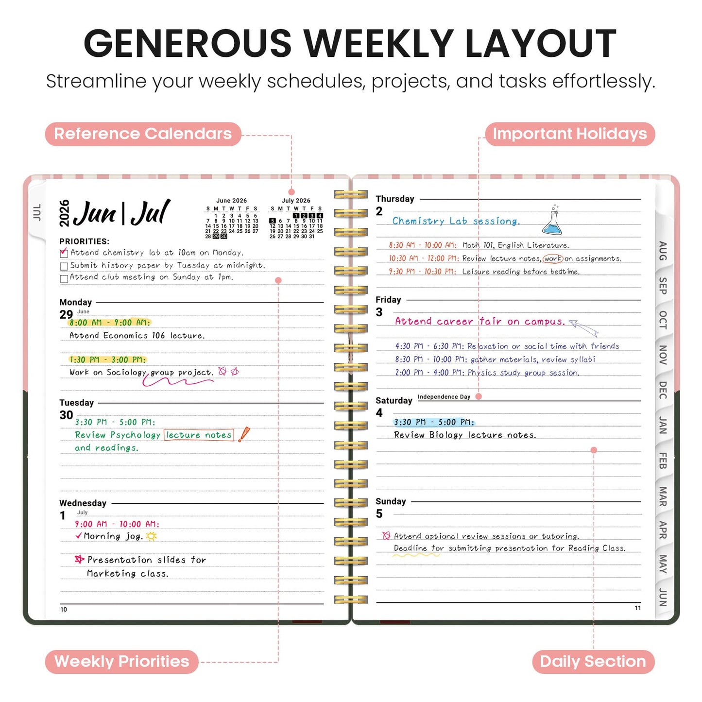 Planner 2026–2027, Weekly & Monthly Academic Organizer for School Year, Jul 2026–Jun 2027, Hardcover Planner with Tabs, Back to School Essential, 6.3" x 8.5", Petite Street