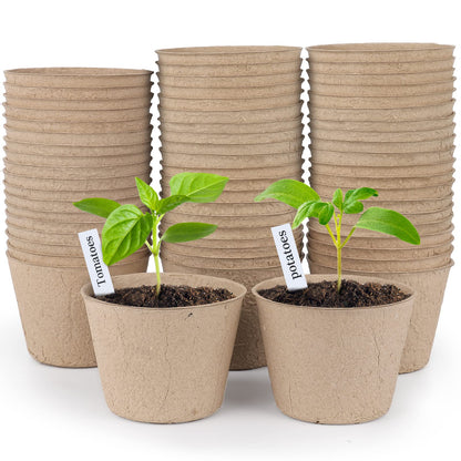 homenote Peat Pots, 4 Inch Seed Starting Pots with Drainage Holes Round(120 Pcs) with 4 Inch Plastic Plant Labels Waterproof Plant Tags(200 Pcs)
