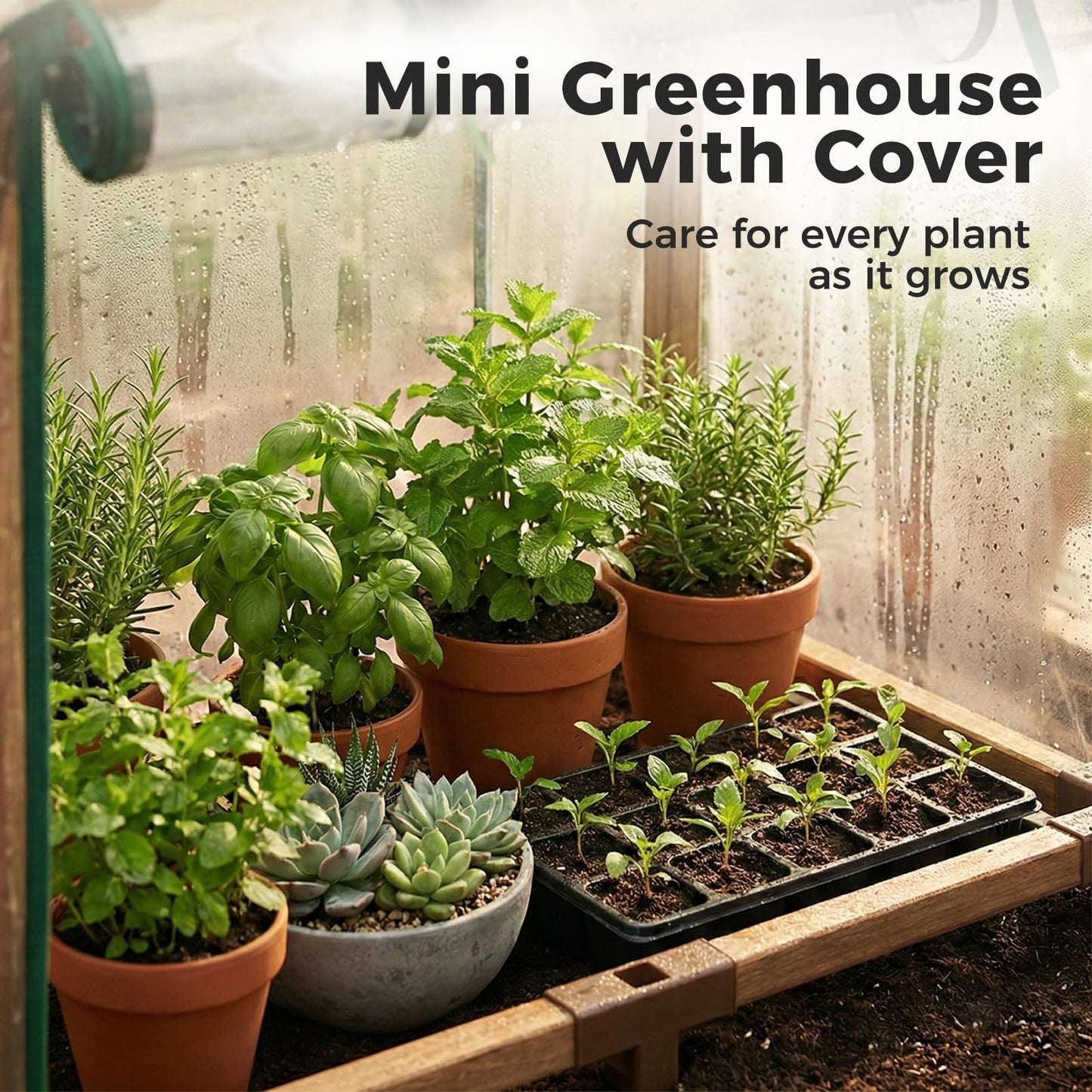 Leaf&Lull Mini Greenhouse Indoor Desktop with Zippered Doors & Roll-up Windows Elevated Bottom Portable Plant Hot House with Durable PE Cover Ventilation Window for Seed Starting&Plant Growth