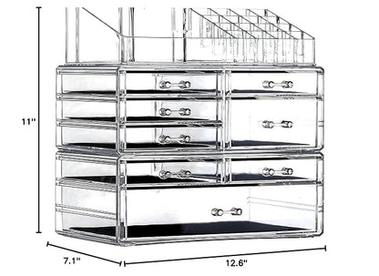 Cq acrylic 3 Pack Clear Make Up Organizer Countertop,Stackable 8 Drawers Makeup Storage,Cute Vanity Organizers for Dresser Hair Clip,Jewelry,Beauty Product Desk and Bathroom Organizers and Storage