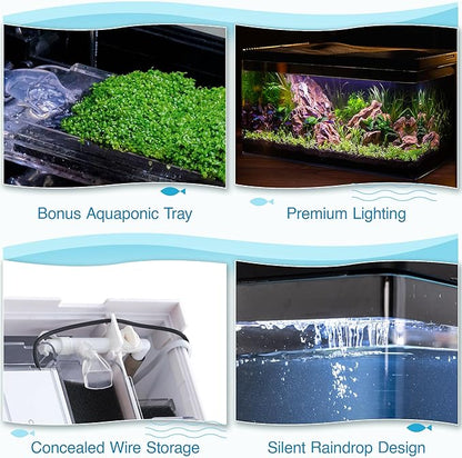 Harmony 8 Gallon All-in-One Aquarium Kit, Award-Winning Fish Tank with Lid, Integrated Filtration, LED Light, Low-Iron Glass, White Tank with White Top