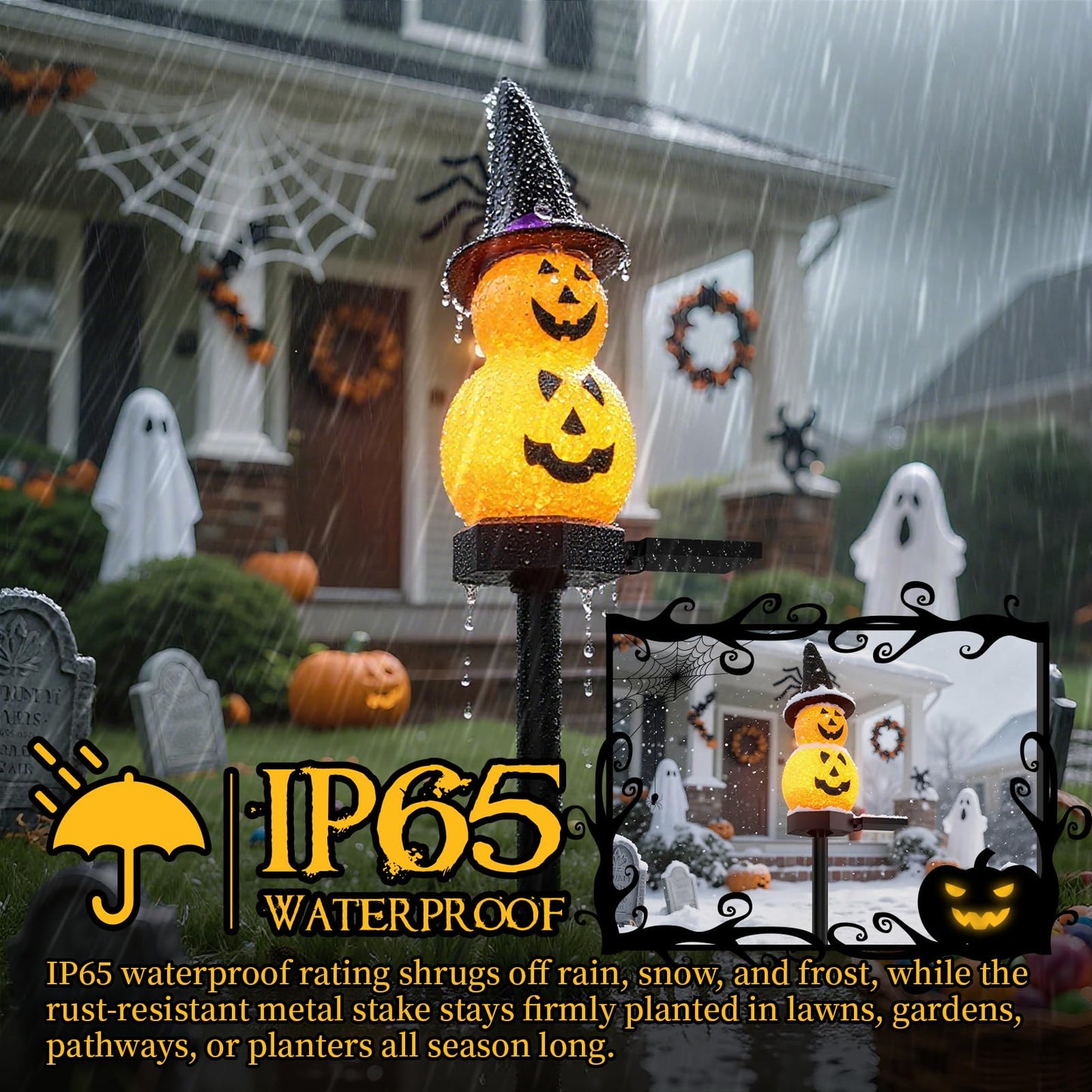 Halloween Pumpkin Solar Garden Light 2 Packs, Festive Garden Light Decoration for Halloween, Pumpkin Light for Outdoor Pathway, Lawn, Yard, Pond Decor