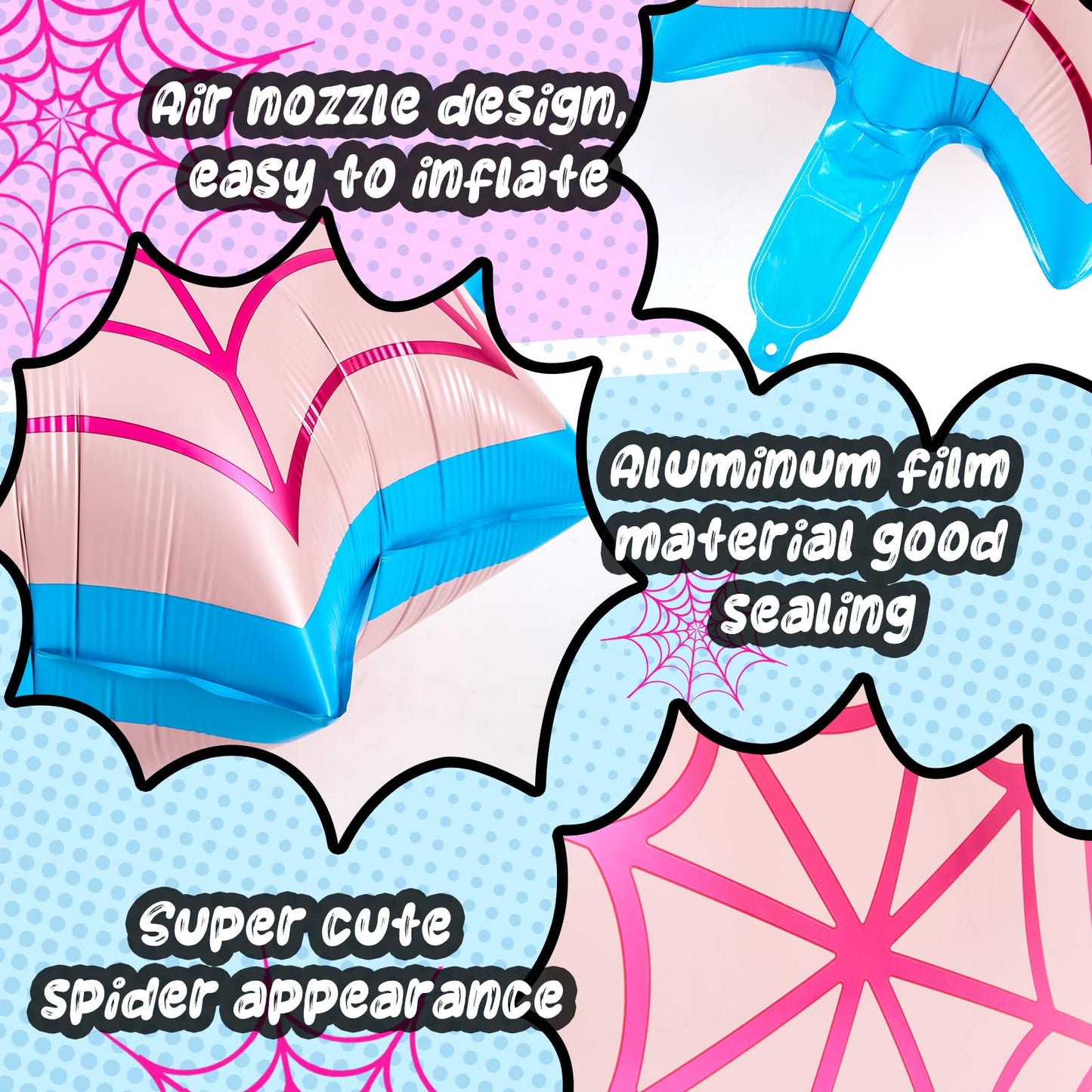 Soulchen 25" Spider Birthday Party Balloon Cartoon Characters Themed Party Decor Foil Large Spider Webs Balloons for Cartoon Carnival Theme Birthday Decorations(12 Pack,Pink)