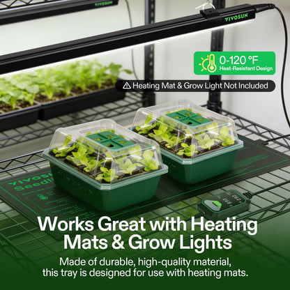 VIVOSUN 24-Pack Seed Starter Trays, 144-Cell Seed Starter Kit with Humidity Dome, Flat Reusable Plant Germination Trays with Drain Hole, Green Propagation Tray for Planting Seeds