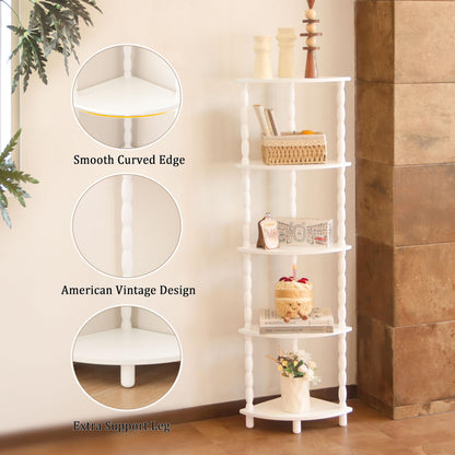 MaxSmeo Corner Bookshelf, 5-Tier Corner Shelf Stand, Modern Corner Plant Shelves with Storage, for Bedroom, Bathroom, Kitchen, Living Room (White)