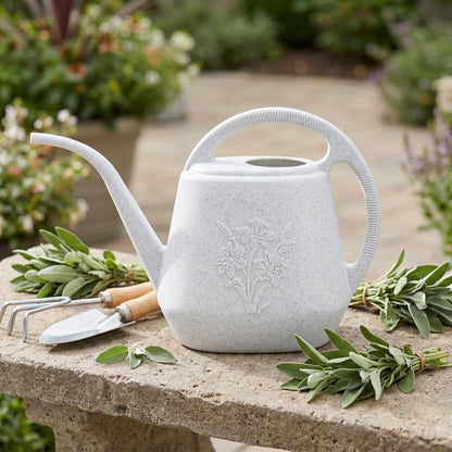 Fasmov 1-Gallon Plastic Watering Can with Comfortable Handle, Garden Watering Cans Long Spout for Indoor Outdoor Watering Plants (Gray White)