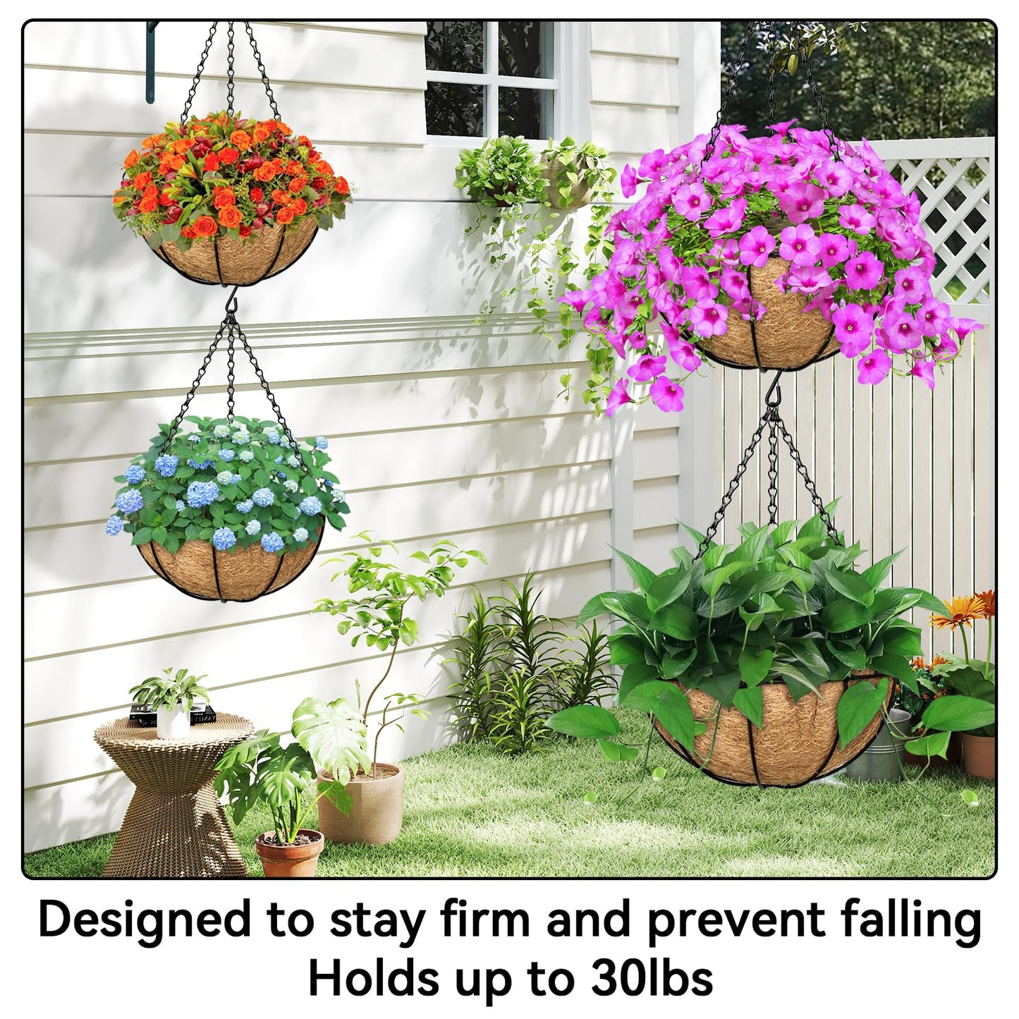 ZeeDix 4 Pack, 24 Inch Hanging Basket Chain with Hooks, Black Metal Planter Flower Pot Chain for Hanging Plants Outdoor, Adjustable Replacement Chain Plant Hangers for Lanterns Bird Feeders & Flowers