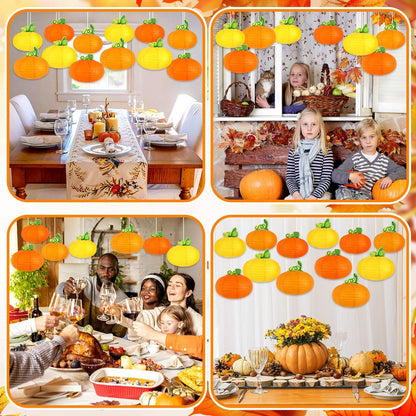 DECYOOL 12PCS Fall Thanksgiving Pumpkin Paper Lanterns 3D Pumpkin Hanging Honeycomb Centerpieces for Birthday Wedding Harvest Party Supply Decorations