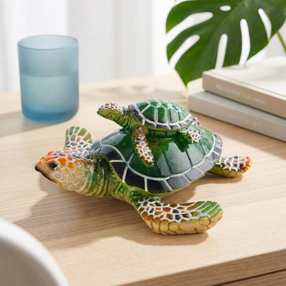 Brizoria Sea Turtle Decor Collectible Figurines with Baby Resin Animal Statue Blue Green Ocean Themed Gift from The Sea Turtle Gifts for Women Men Tabletop Decorations Tortoise, Green