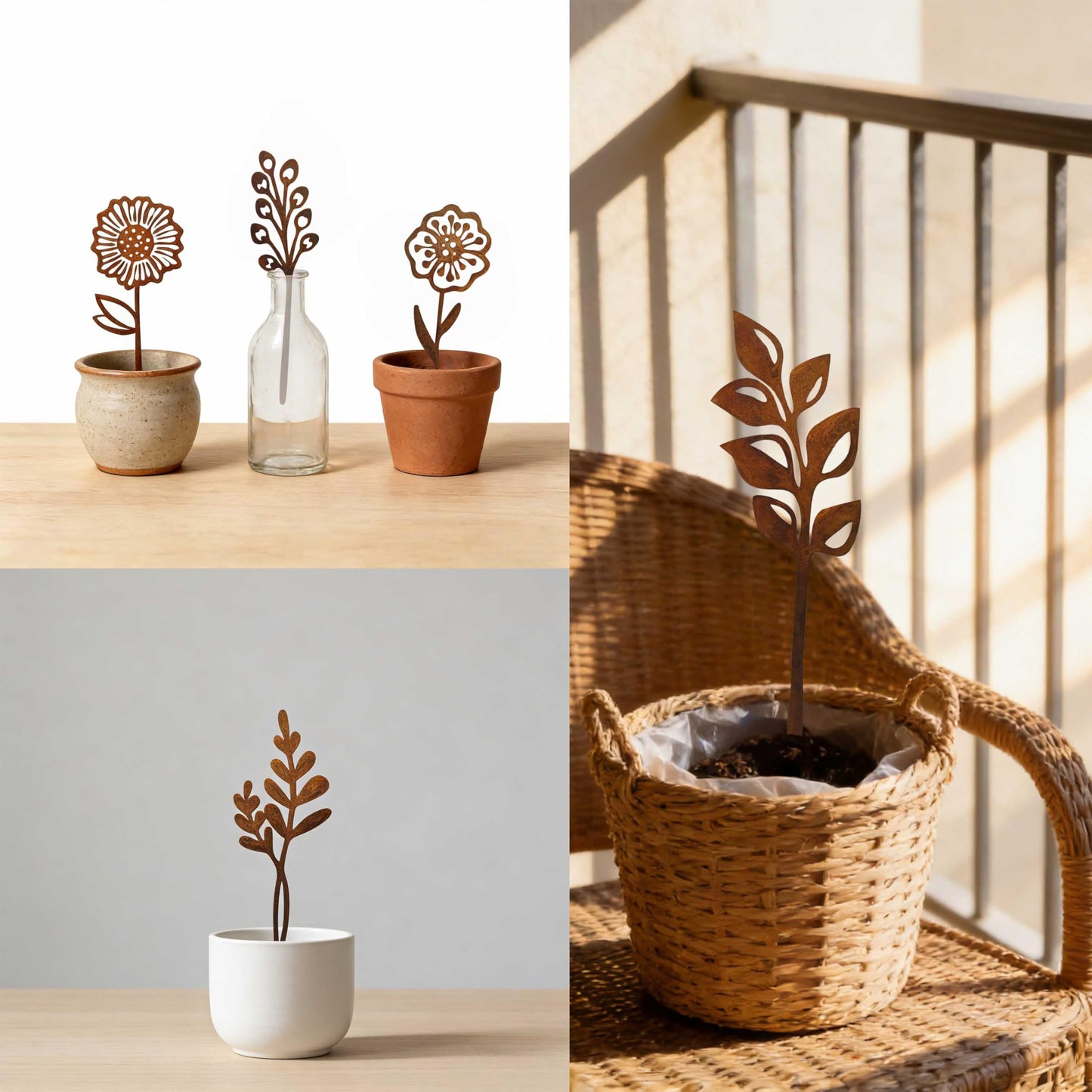 LumDecor Rustic Metal Flowers, Decorative Flowers Plants Stakes Outside Art, Metal Garden Stakes Decorative Flower Bed Decor, Decorative Stakes Garden Art for Pots Vase Patio Lawn Yard Home Office