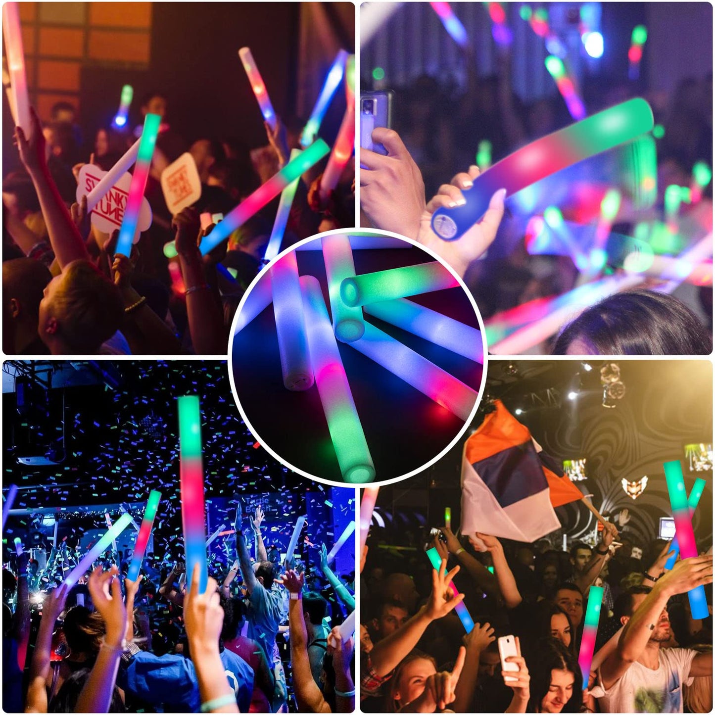 SHQDD 105PCS LED Foam Glow Sticks, Foam Light up Sticks Bulk Party Pack with 3 Modes Colorful Flashing, Glow in The Dark Party Supplies for Parties, Wedding, July 4th, Birthday,Raves,Concert,New Year