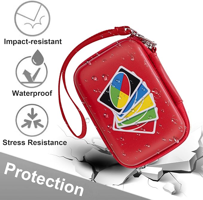 Leayjeen Cards Case Compatible with Skip BO/UNO/Pokemon/Phase 10 Card Game,Fits Up to 100 Cards,Carrying Storage Bag for Travel-Red(Case Only)