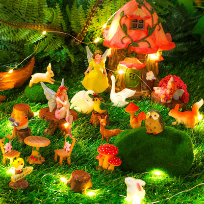 Soaoo 25 Pcs Fairy House Garden Figurines Kit Spring Garden Decor Easter Basket Decoration Spring Decoration Outdoor Wildflower Butterfly Fairy Mushroom Party Supplies Micro Landscape Ornaments