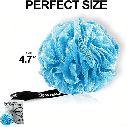 Loofah Bath Sponges - Gentle Exfoliating Shower Loofah for Rich Lather, Durable Mesh Body Scrubber for Men & Women 4 Pack (Sky Blue) | Durable mesh creates rich lather, soft exfoliating loofah for men & women daily shower