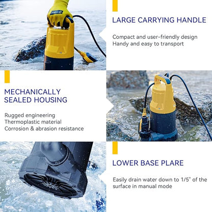 Acquaer 1HP Sump Pump Submersible 4345GPH Water Pump with Automatic Float Switch for Water Removal in Hot Tubs, Pools, Basements, and Garden Ponds