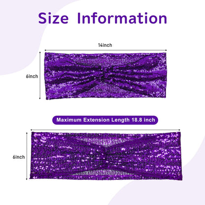 SquarePie Sequin Chair Sashes Bows 10 Pack Purple Shiny Chair Cover Bands for Wedding Banquet Party Decor